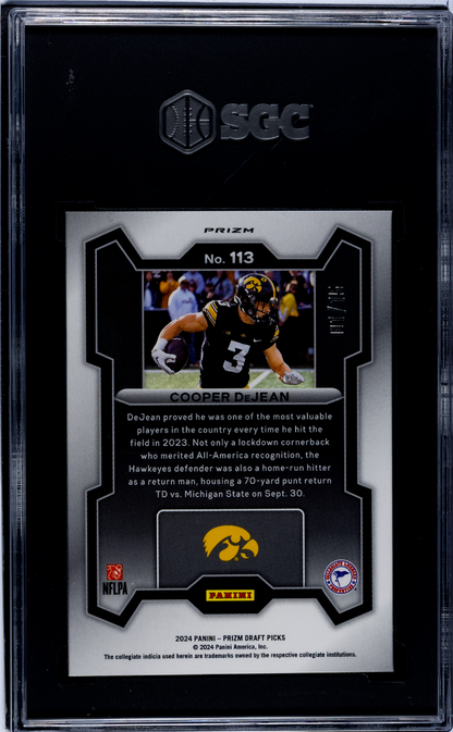 2024 Panini Prizm Draft Picks Cooper DeJean #113 RC Pink Pulsar /15 SGC 10
