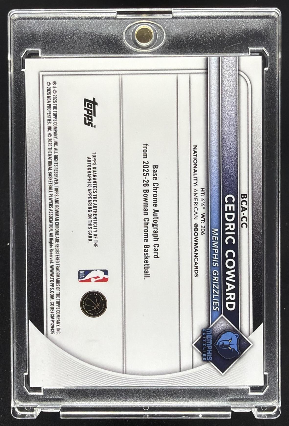 2025 Bowman Sapphire Cedric Coward #BCA-CC Chrome Auto Yellow Refractor 30/75 RC