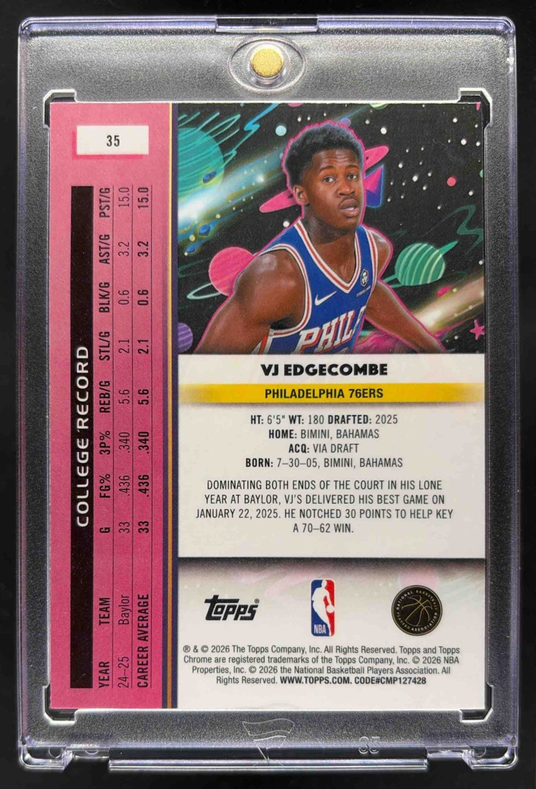 2025-26 Topps Cosmic Chrome VJ Edgecombe #35 Aqua Equinox Refractor 3/199 RC