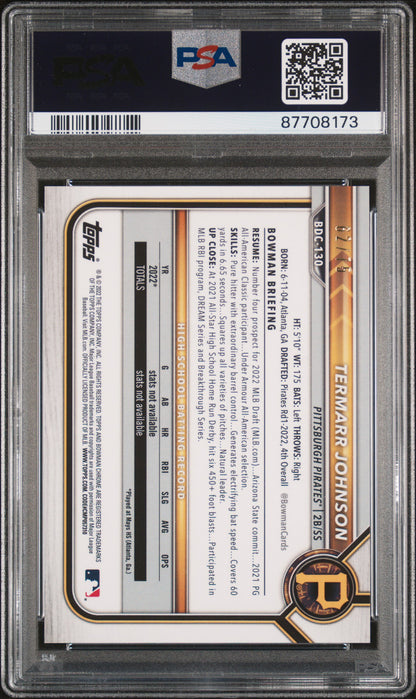 2022 Bowman Chrome Termarr Johnson Yellow Lava Refractor /75 PSA 10