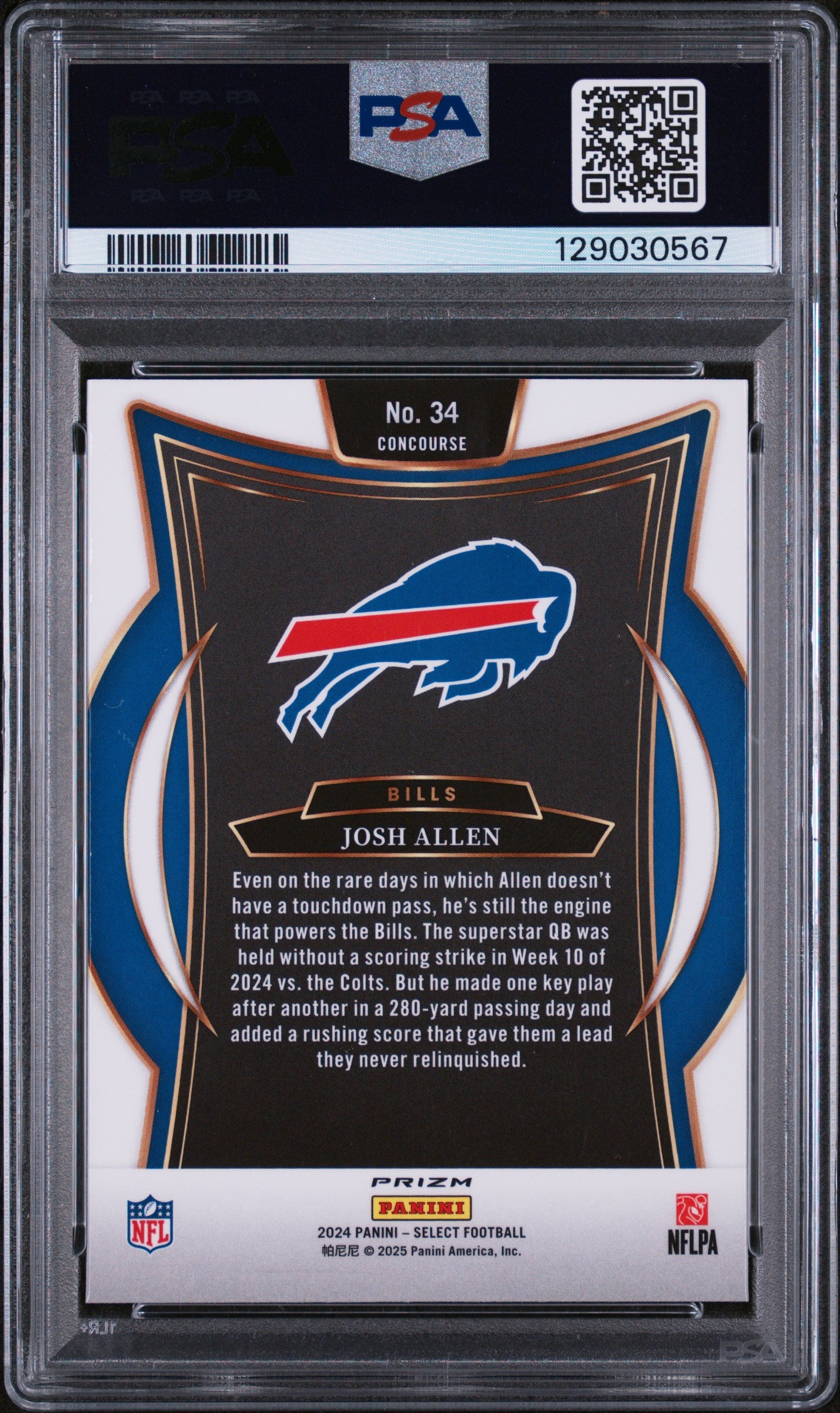 2024 Select Josh Allen Zebra Shock SP PSA 10