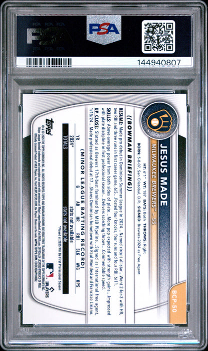 2025 Bowman Jesus Made #BCP-50 Chrome Mega Box Purple Refractor /250 1st PSA 9