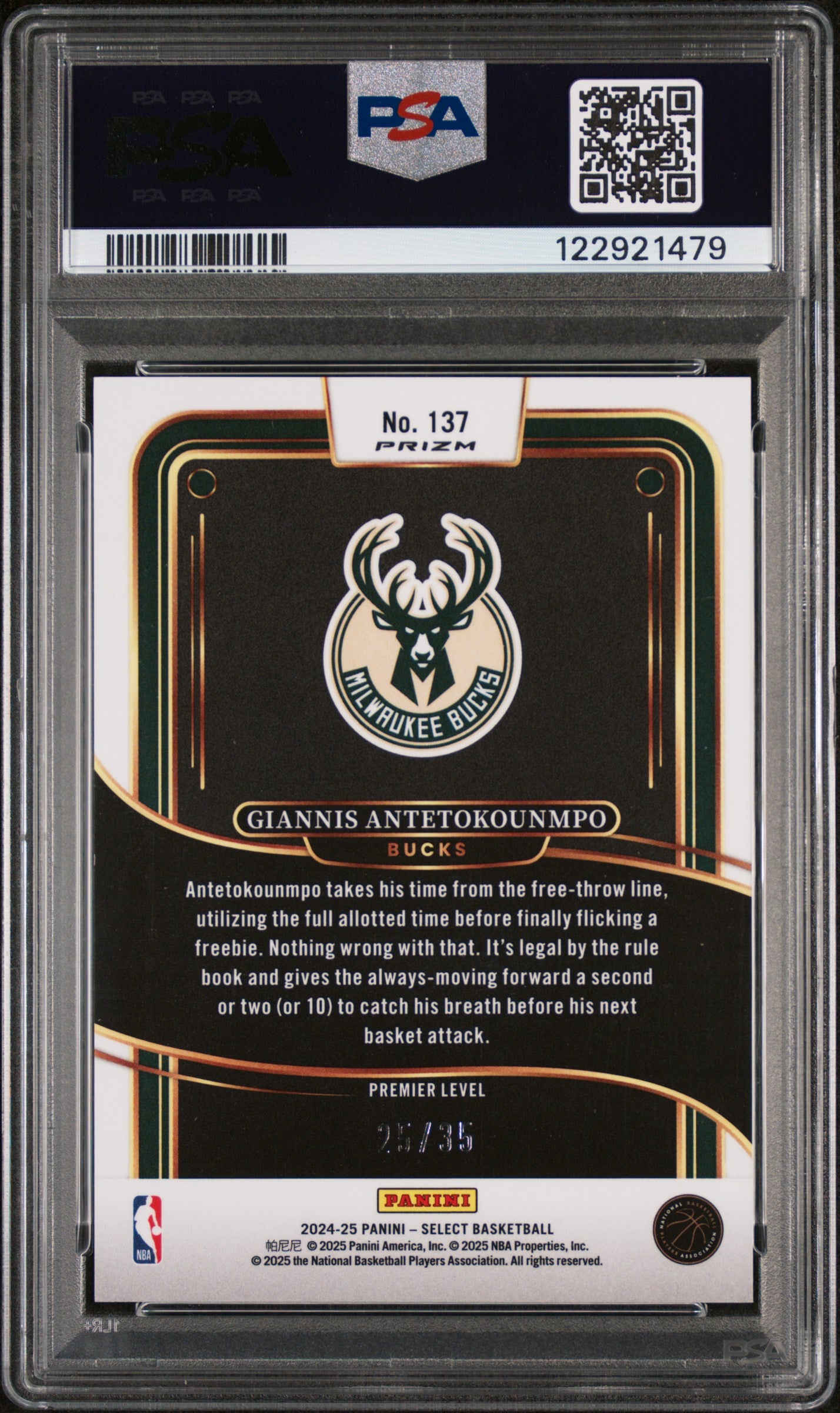 2024 Panini Select Giannis Antetokounmpo #137 Premier White Scope /35 PSA 10