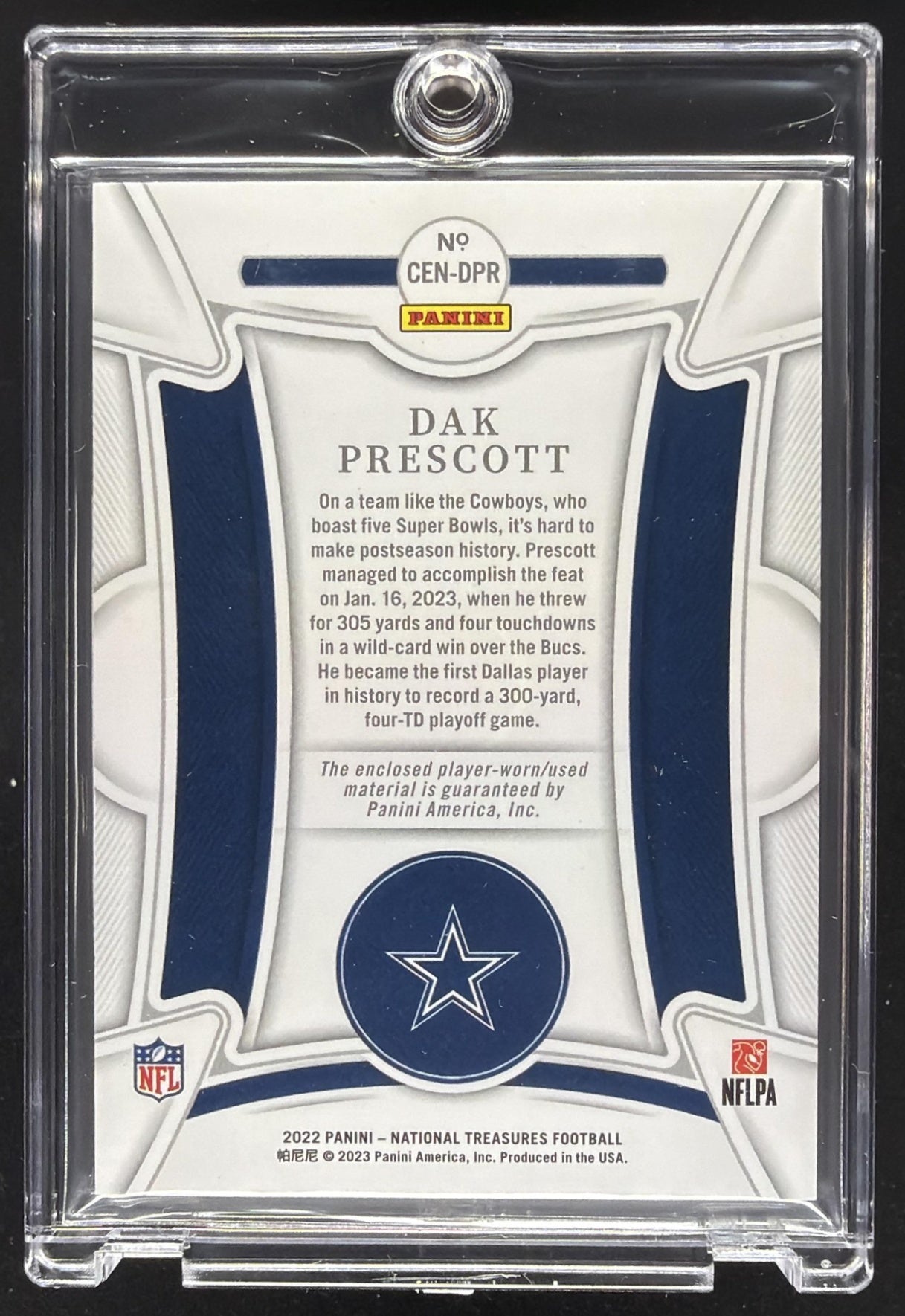 2022 Panini National Treasures Dak Prescott #CEN-DPR Century Materials Holo Gold /10 MEM