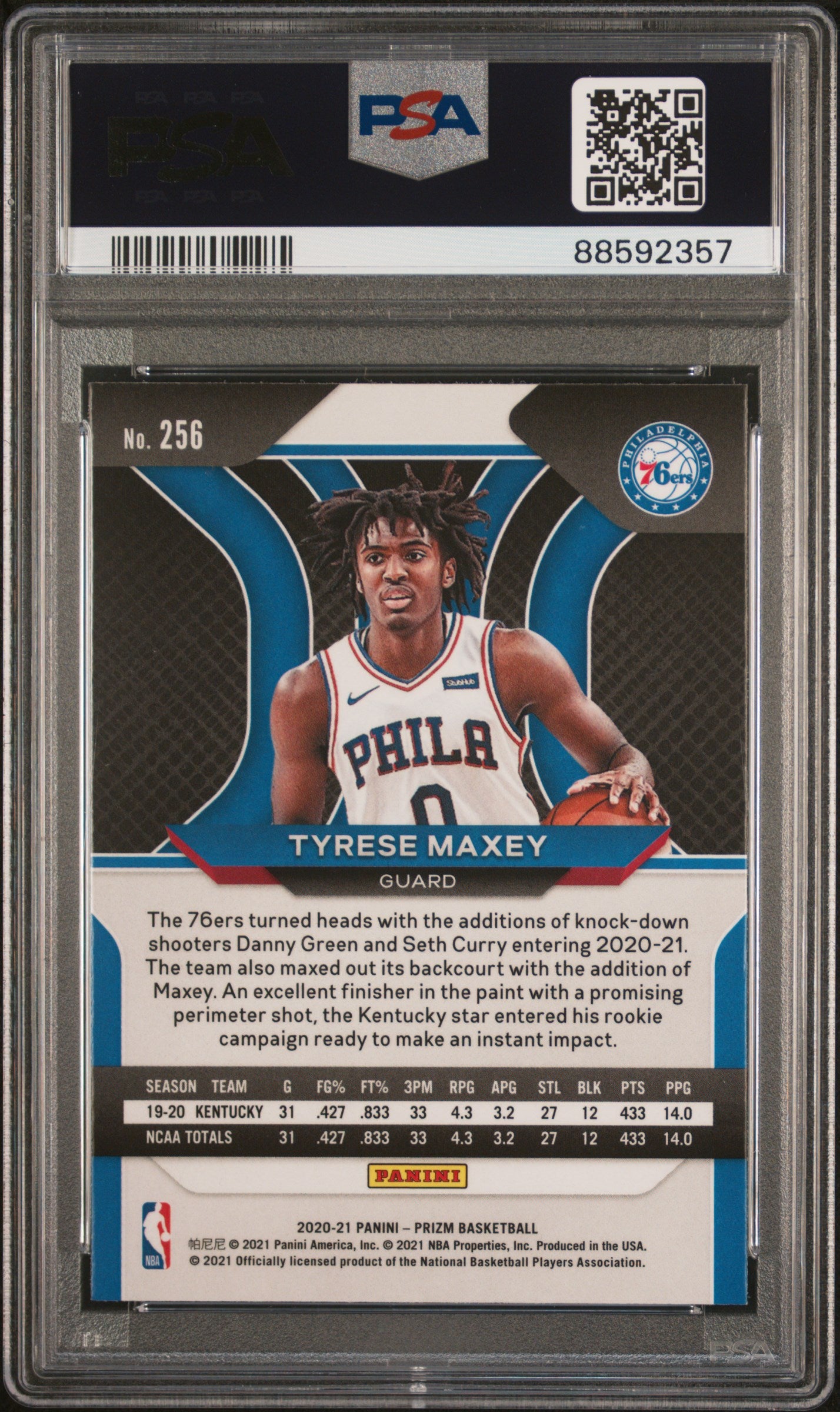 2020-21 Panini Prizm Tyrese Maxey #256 RC PSA 10