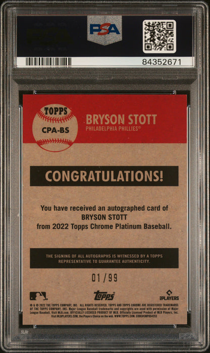 2022 Topps Chrome Platinum Anniversary Bryson Stott Auto Blue /99 PSA 10 RC