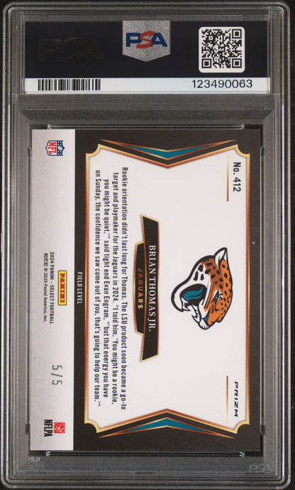 2024 Panini Select Brian Thomas Jr. #412 Field Level Green Prizm 5/5 RC PSA 10