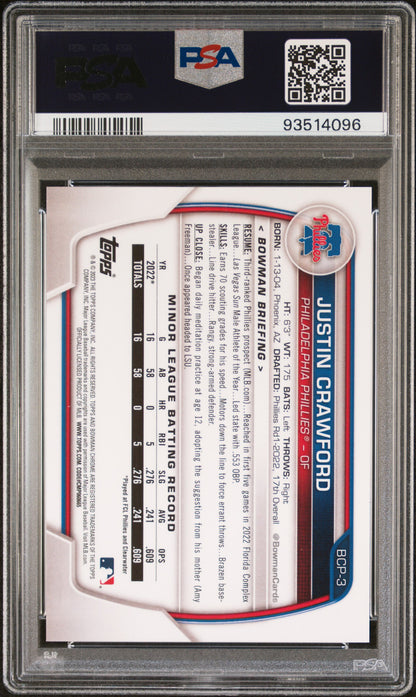 2023 Bowman Chrome Justin Crawford Blue Refractor /150 PSA 10