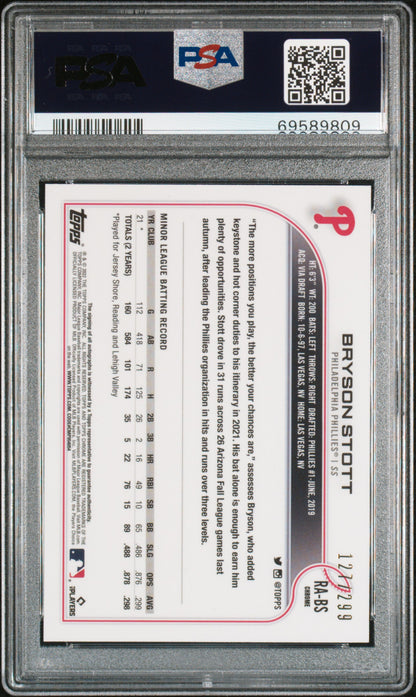 2022 Topps Chrome Bryson Stott Purple Speckle Rookie Auto /299 PSA 10