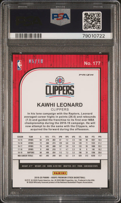2019-20 Hoops Premium Stock Kawhi Leonard Gold Cracked Ice /10 PSA 10