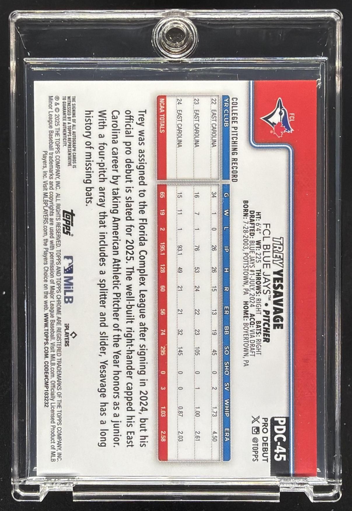 2025 Topps Chrome Trey Yesavage Pro Debut Refractor Auto /499