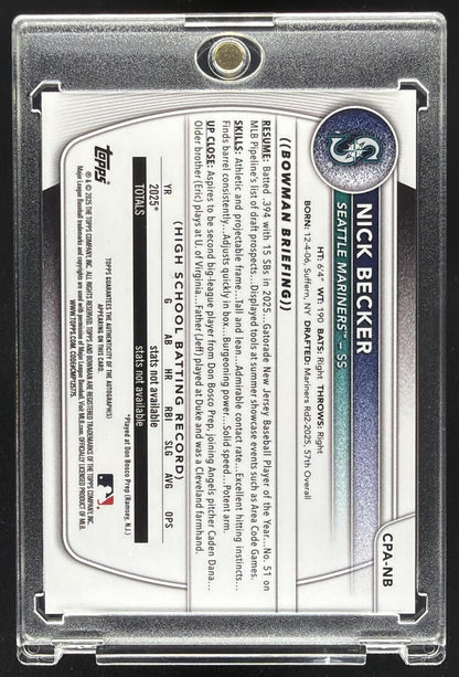 2025 Bowman Draft Nick Becker #CPA-NB Chrome Auto Green Lava Refractor /99 1st Prospect