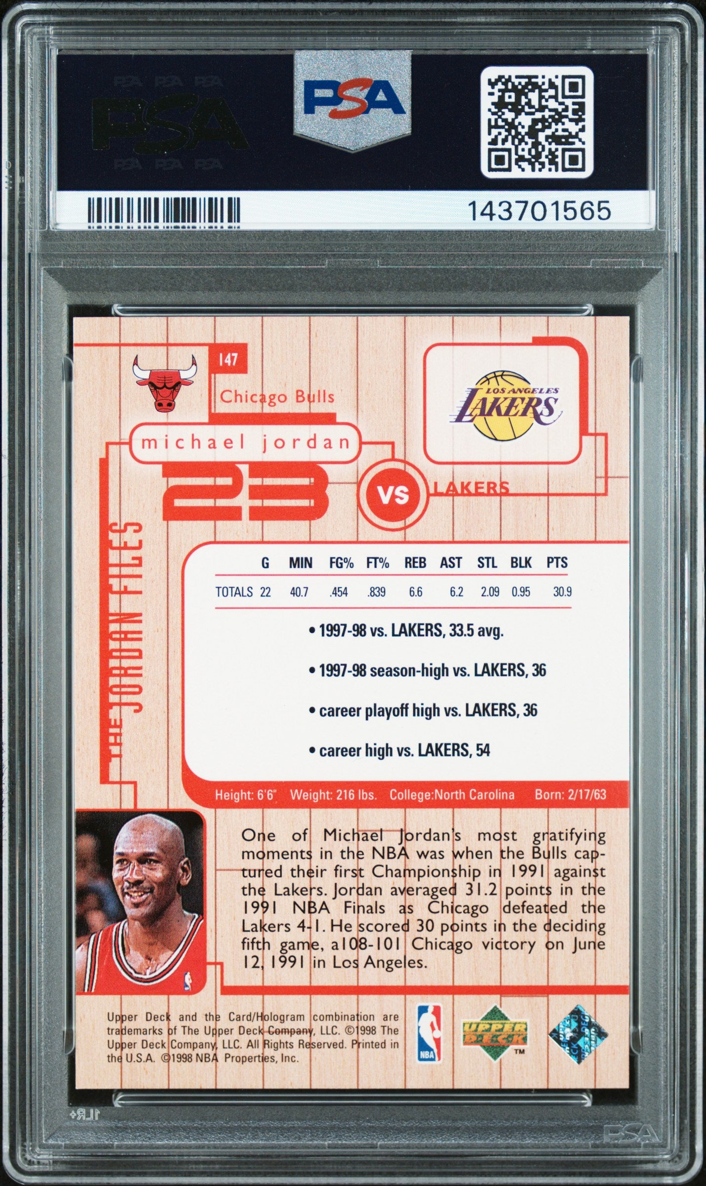 1998-99 Upper Deck Michael Jordan Living Legend The Jordan Files #147 PSA 8