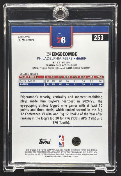 2025-26 Topps Chrome VJ Edgecombe #253 Negative Refractor RC