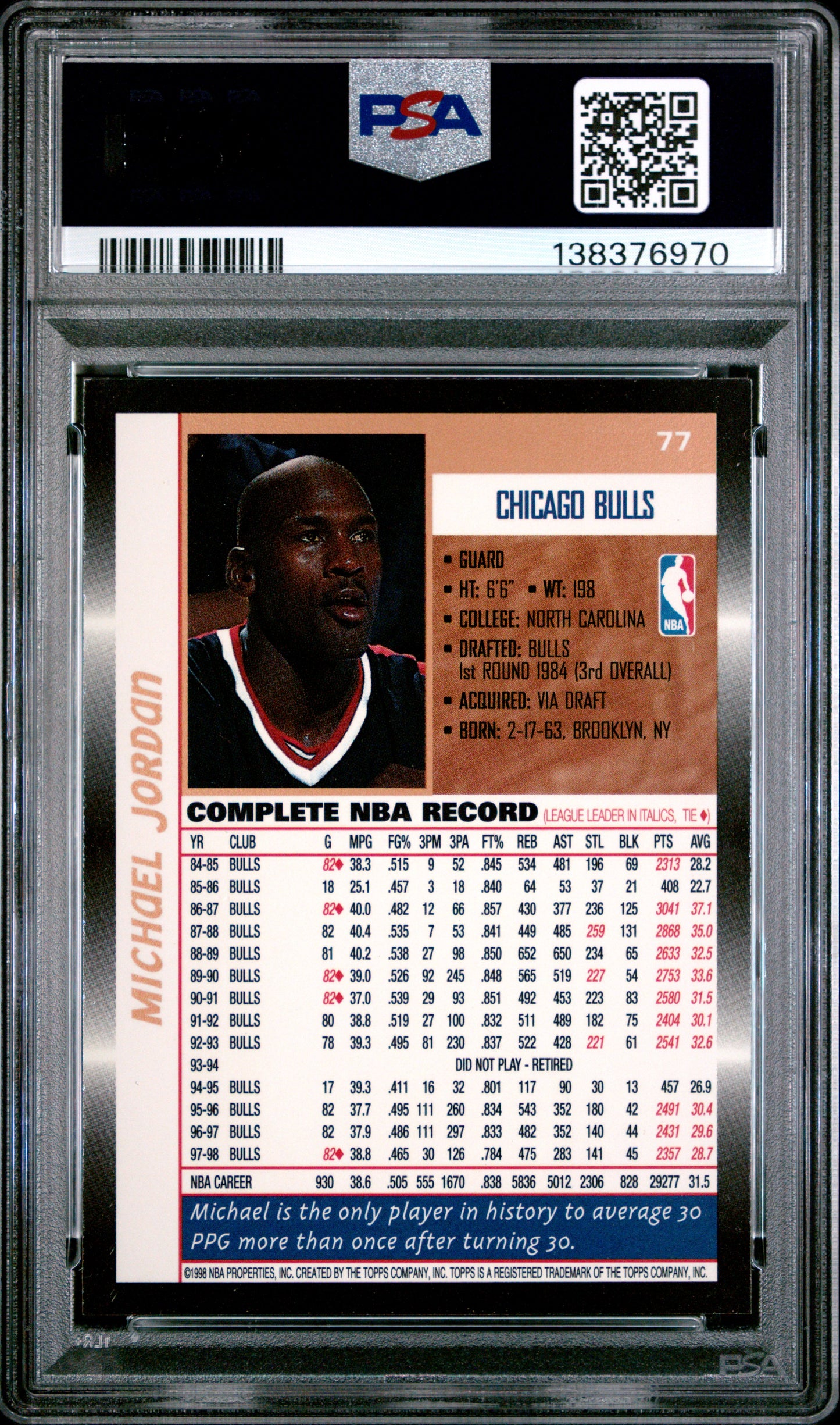 1998-99 Topps Michael Jordan #77 PSA 9