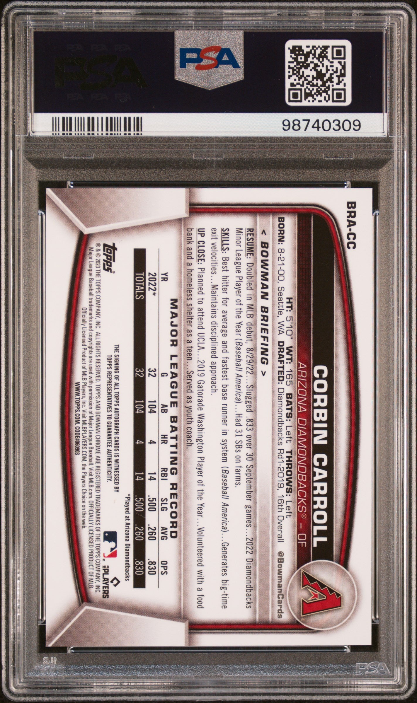 2023 Bowman Mega Box Corbin Carroll #BRA-CC Chrome Rookies Auto Mojo PSA 10