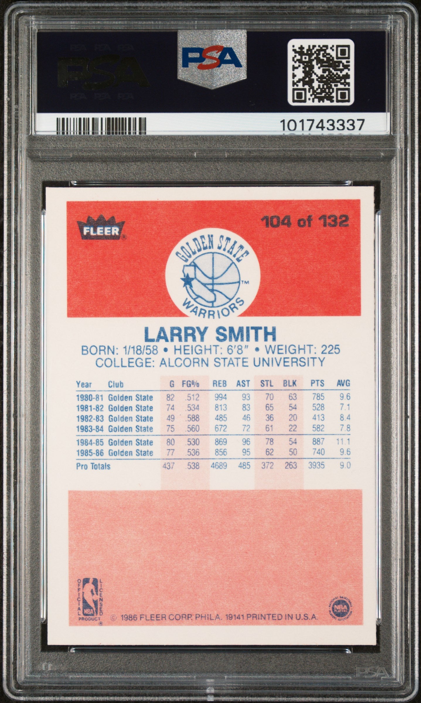1986 Fleer Larry Smith #104 PSA