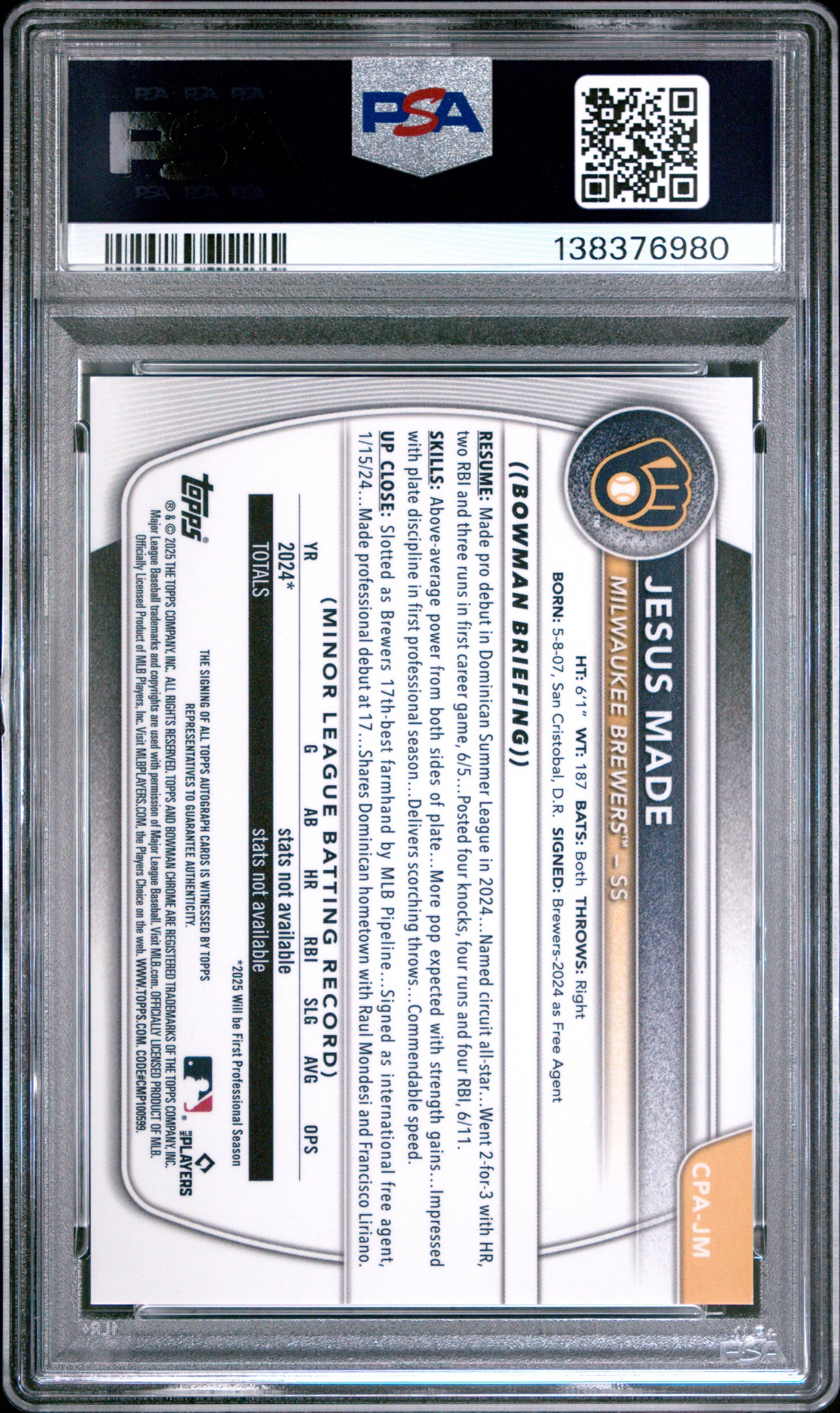 2025 Bowman Chrome Jesus Made Auto PSA 9