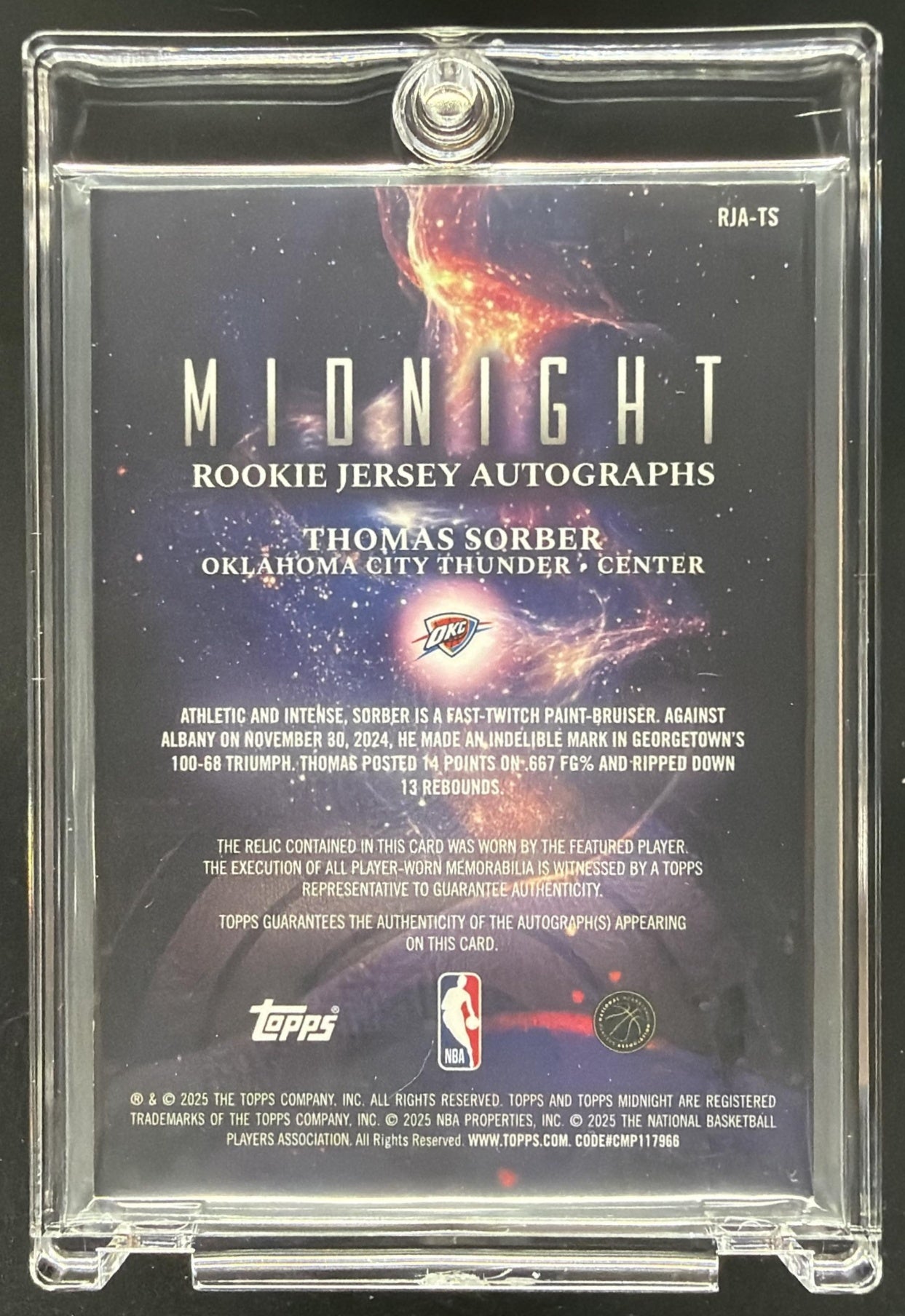 2025-26 Topps Midnight Thomas Sorber #RJA-TS Rookie Patch Auto Equinox 13/20 RC