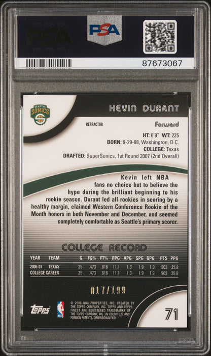 2007 Finest Kevin Durant Blue Refractor Rookie /199 PSA 9