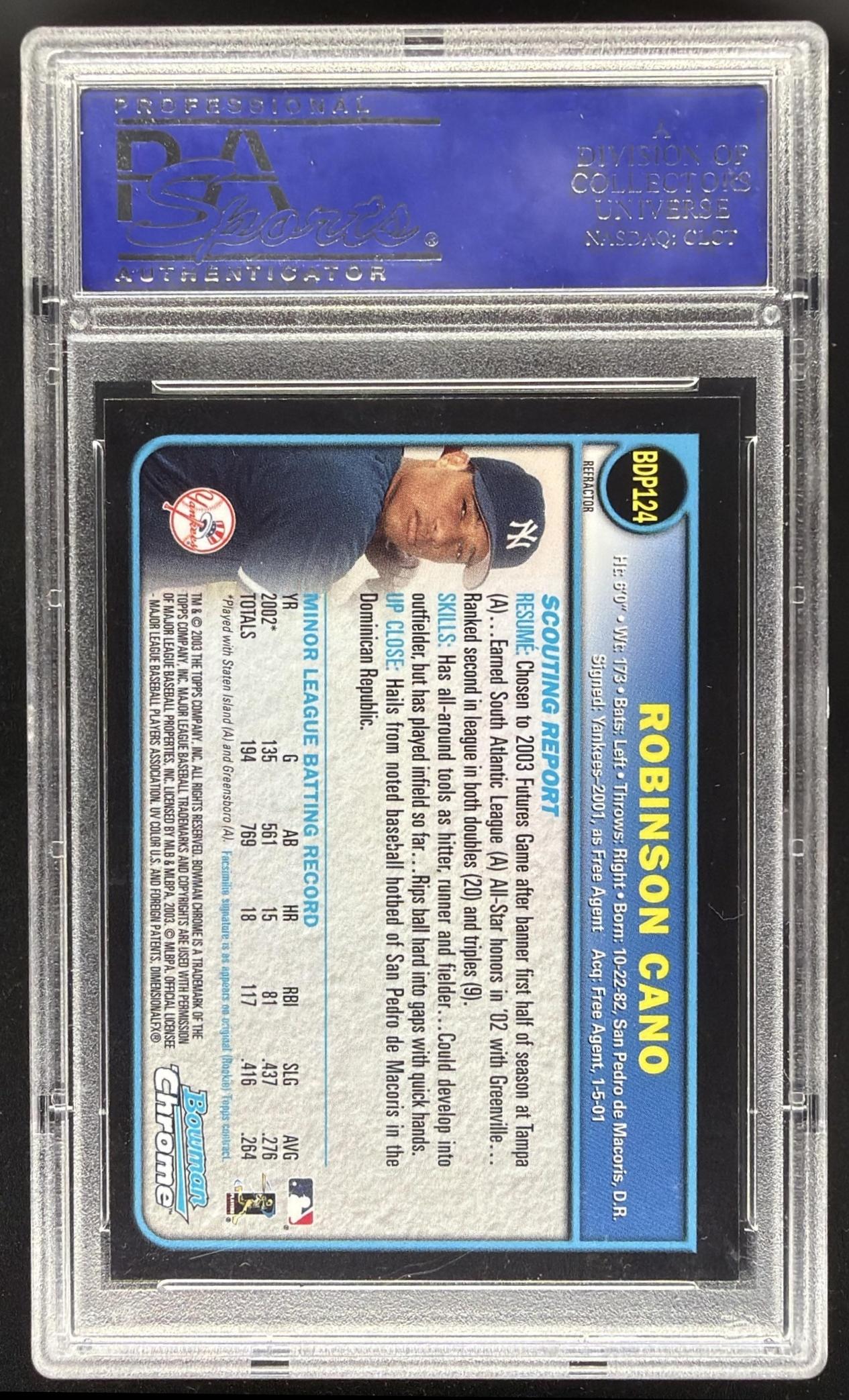 2003 Bowman Draft Picks & Prospects Robinson Cano #BDP124 Chrome RC PSA 10