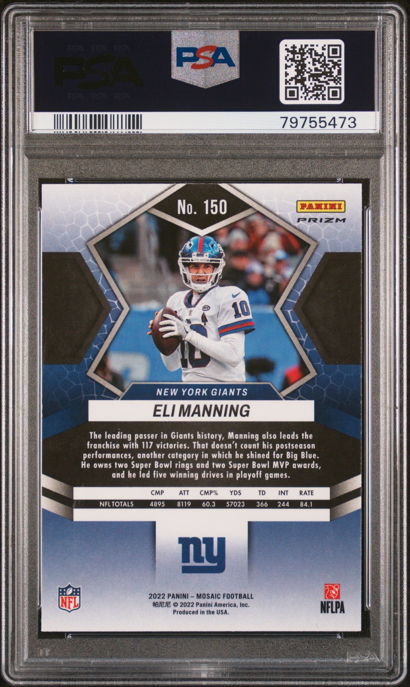 2022 Panini Mosaic Eli Manning #150 Mosaic Genesis PSA 10