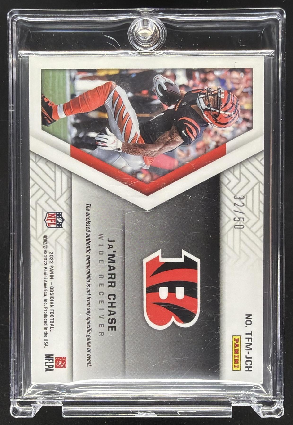 2022 Panini Obsidian Ja'Marr Chase #TFM-JCH Trifecta Material Electric Etch Green /50