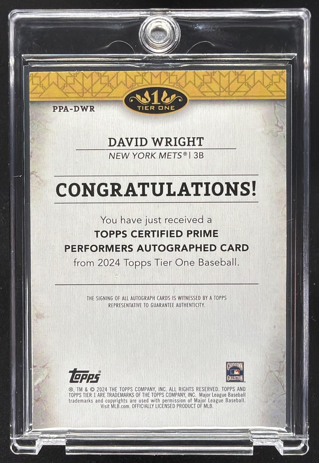 2024 Topps Tier One David Wright #PPA-DWR Prime Performers Auto Red Foil 4/25