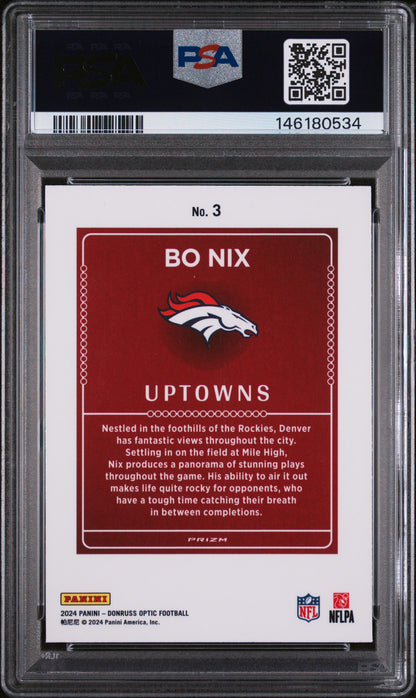 2024 Panini Donruss Optic Bo Nix #3 Uptowns RC SSP PSA 9
