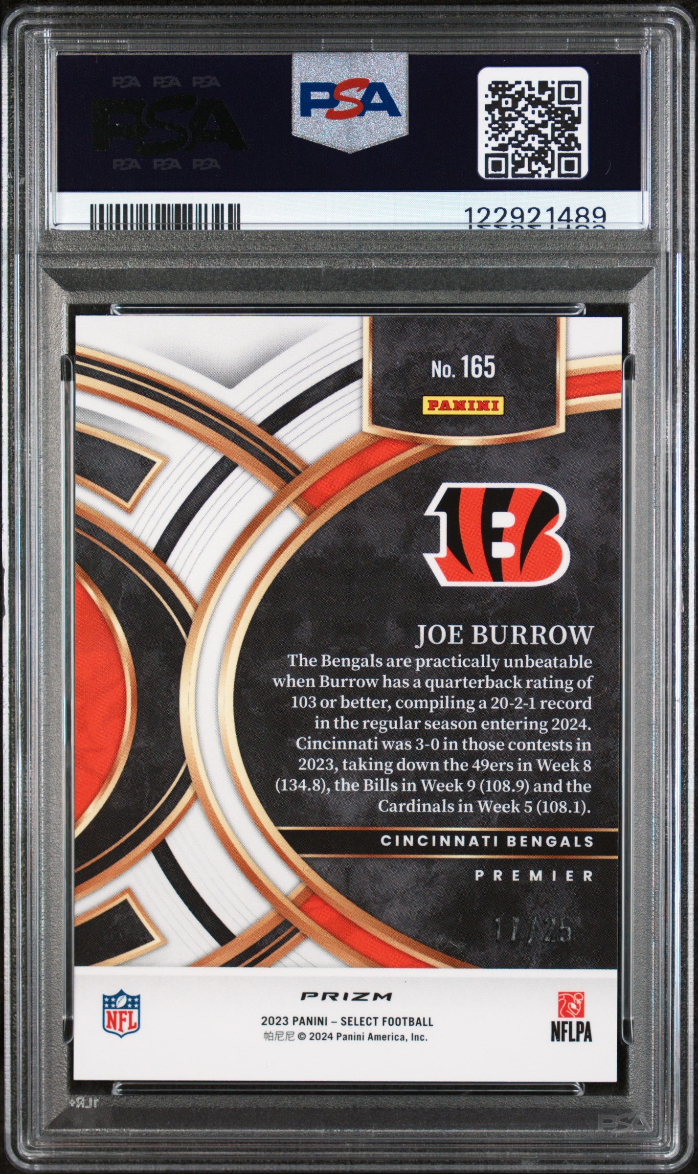 2024 Panini Select Joe Burrow #165 Premier Tie-Dye Prizm /25 PSA 10