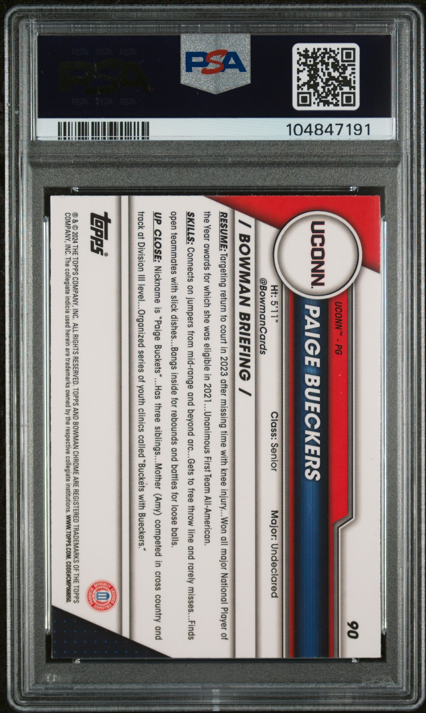 2023-24 Bowman U Chrome Paige Bueckers Pink 1st PSA 10