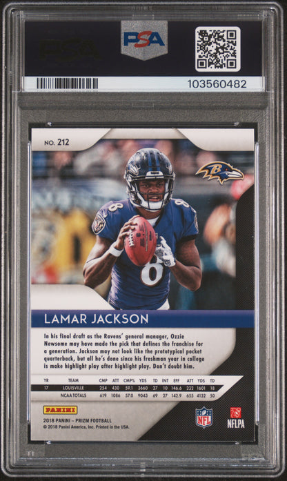 2018 Panini Prizm Lamar Jackson #212 RC PSA 10