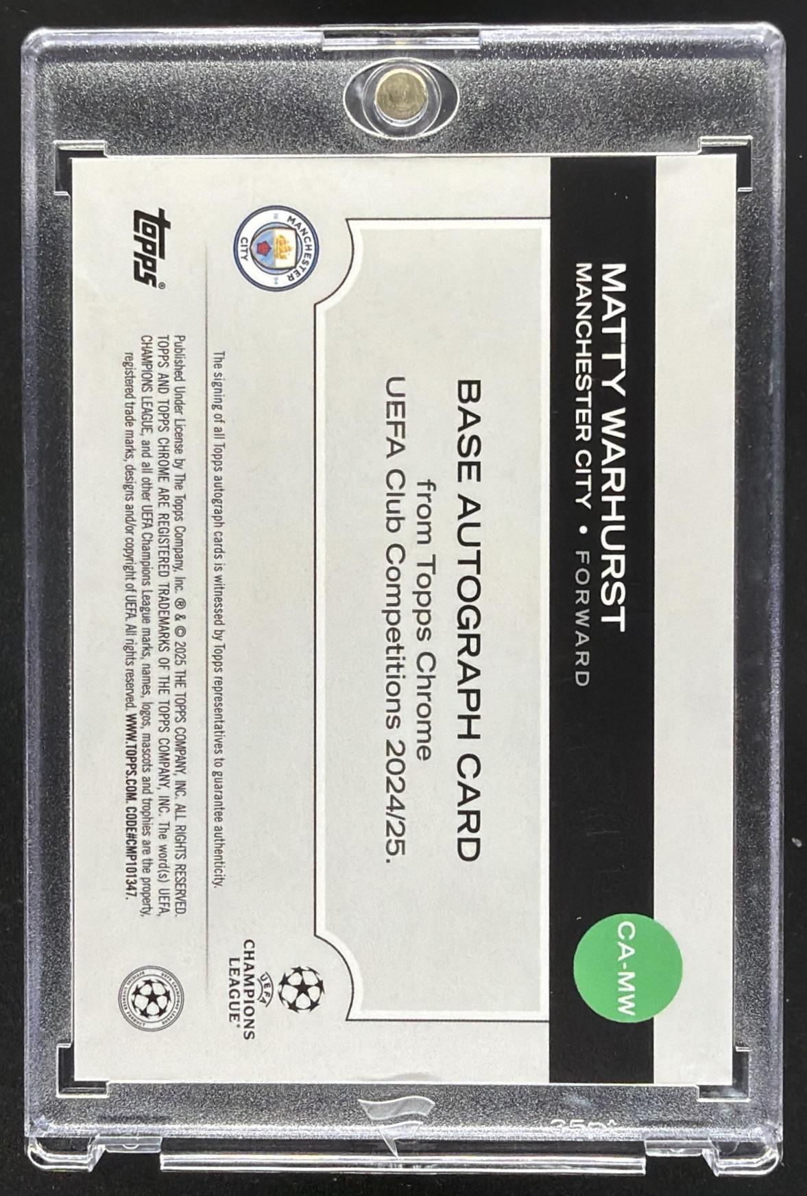 2024 Topps Chrome UEFA Club Competitions Matty Warhurst #CA-MW Auto Orange /25 RC