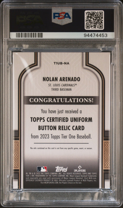 2023 Tier One Nolan Arenado Button Relic Patch /5 PSA 9