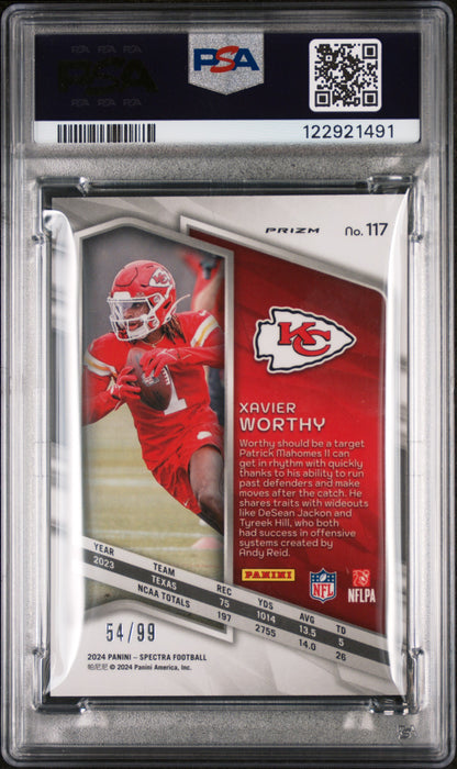 2024 Panini Spectra Xavier Worthy #7 Celestial 54/99 RC PSA 10