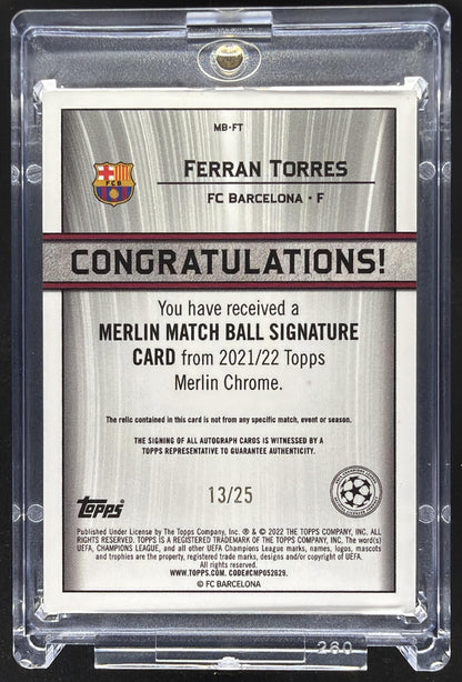2021 Topps Merlin Chrome UEFA Ferran Torres #MB-FT Match Ball Orange Refractor /25 Auto
