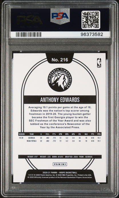 2020-21 Hoops Anthony Edwards Yellow Rookie PSA 10