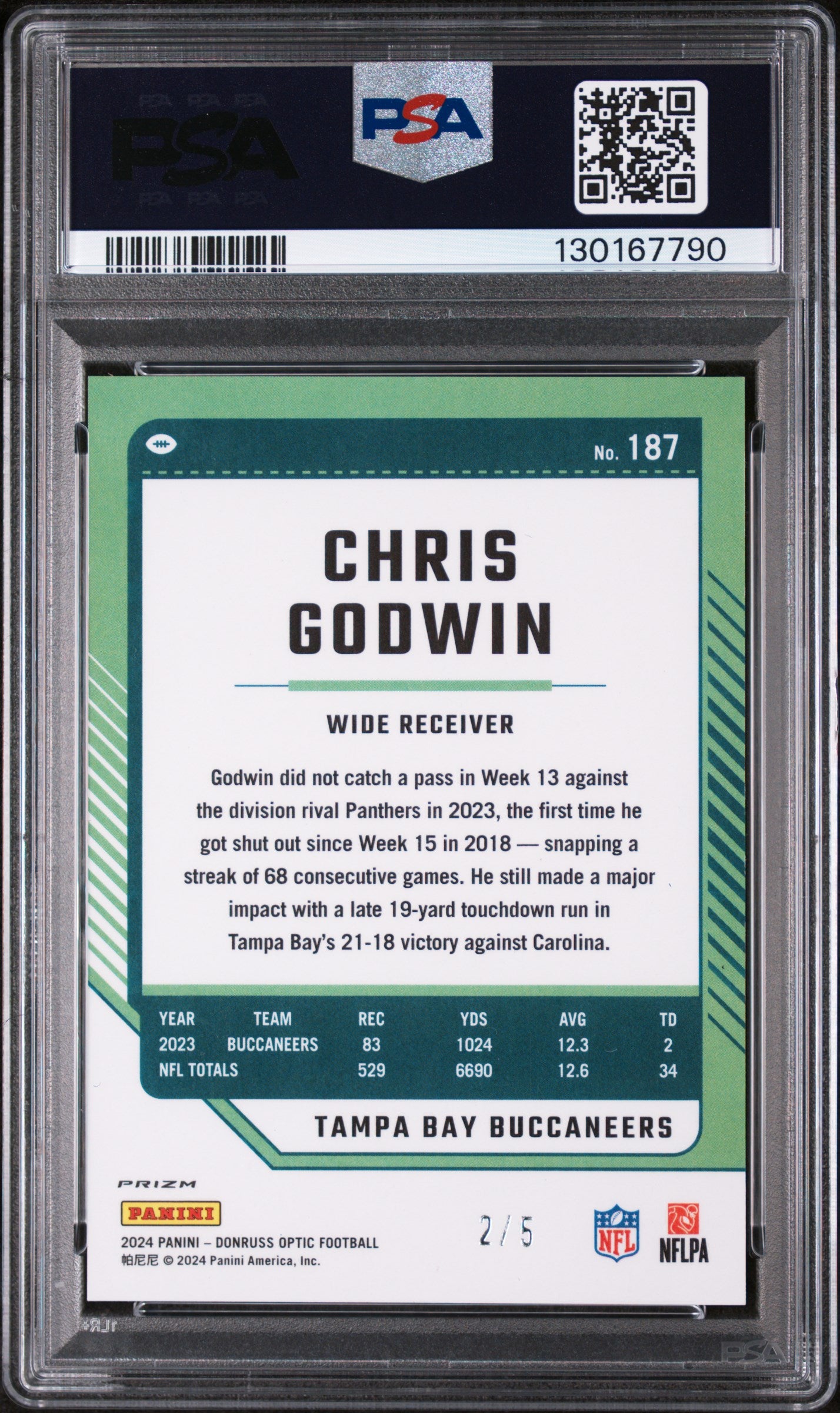 2024 Panini Donruss Optic Chris Godwin #187 Blue Mojo 2/5 PSA 10