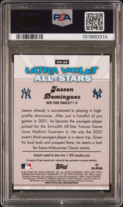 2024 Topps Chrome Jasson Dominguez Ultraviolet Black Refractor Rookie Auto /10 PSA 10