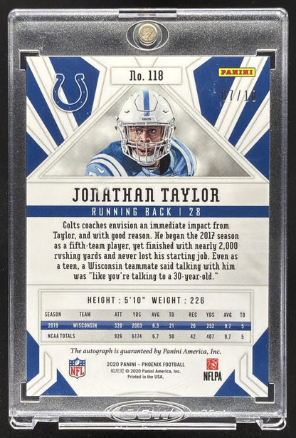 2020 Panini Phoenix Jonathan Taylor #118 Rookie Auto Green 7/10 RC