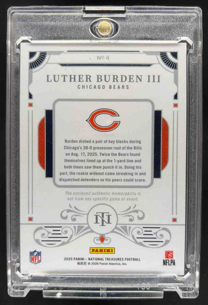 2025 Panini National Treasures Luther Burden III #4 Rookie Dual Materials Holo Silver /25 MEM RC