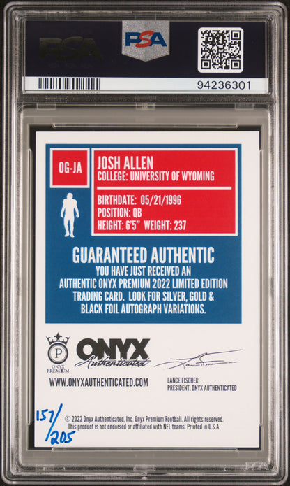 2022 Onyx Premium Josh Allen Auto /205 PSA 8