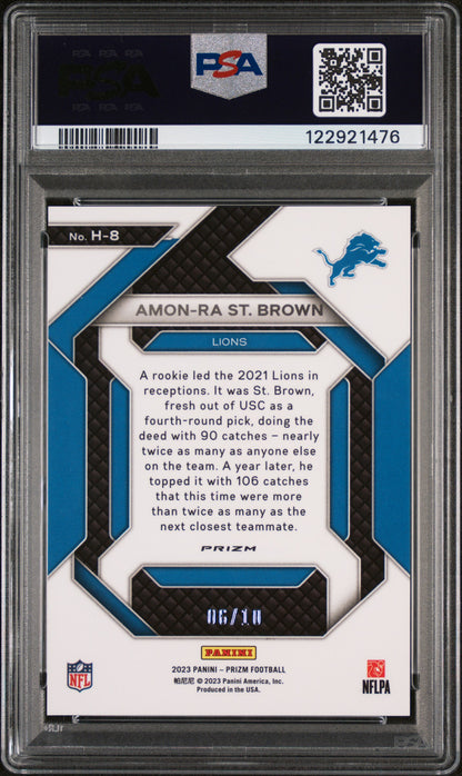 2023 Panini Prizm Amon-Ra St. Brown #H-8 Emergent Prizms Gold /10 PSA 9