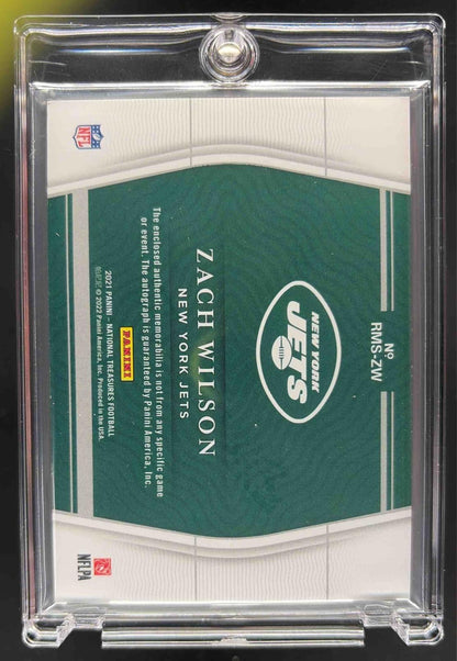 2021 Panini National Treasures Zach Wilson #RMS-ZW Numbers Green 1/2 Patch Auto RC