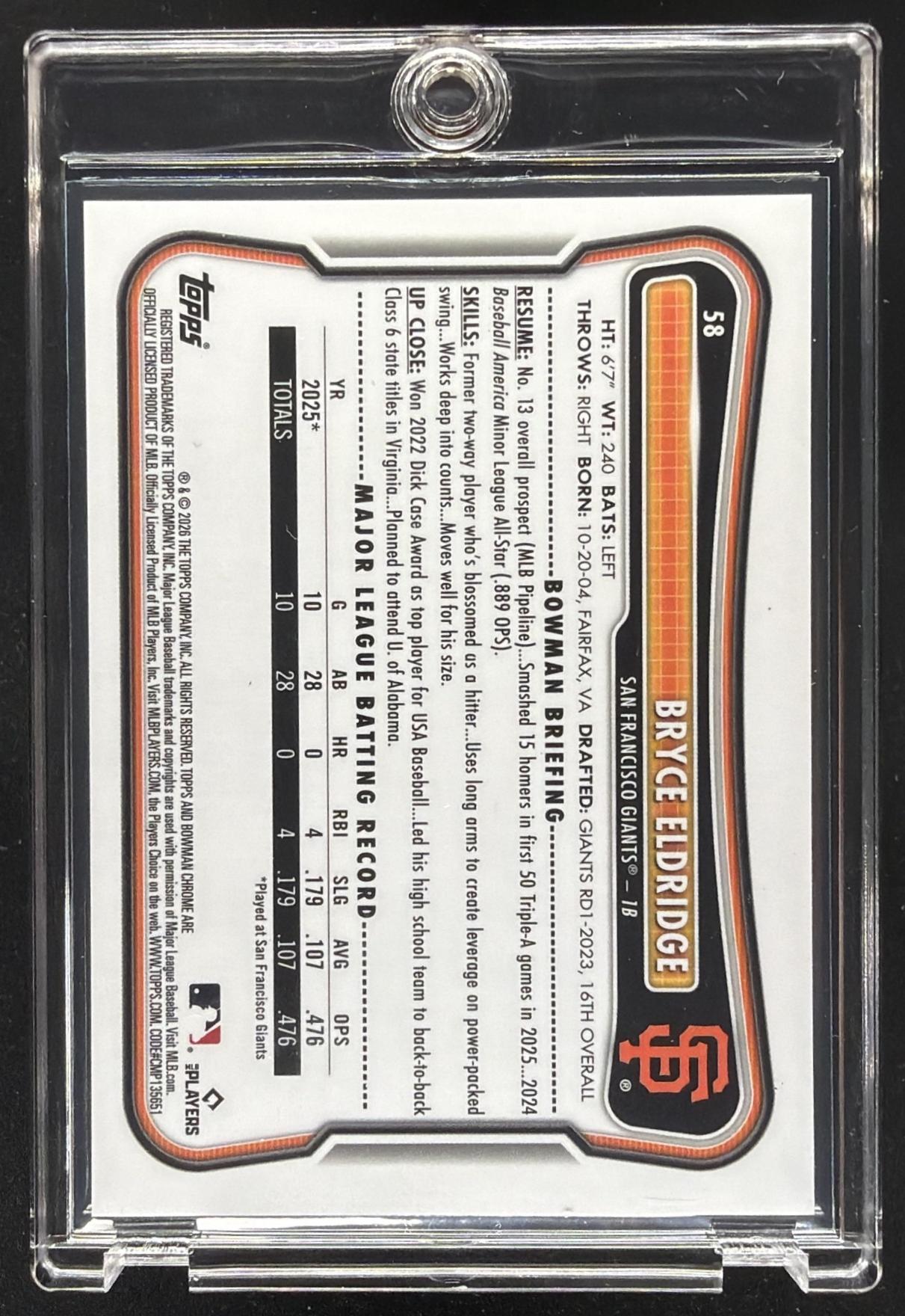 2026 Bowman Mega Box Bryce Eldridge #58 Chrome Mojo Refractor RC /15
