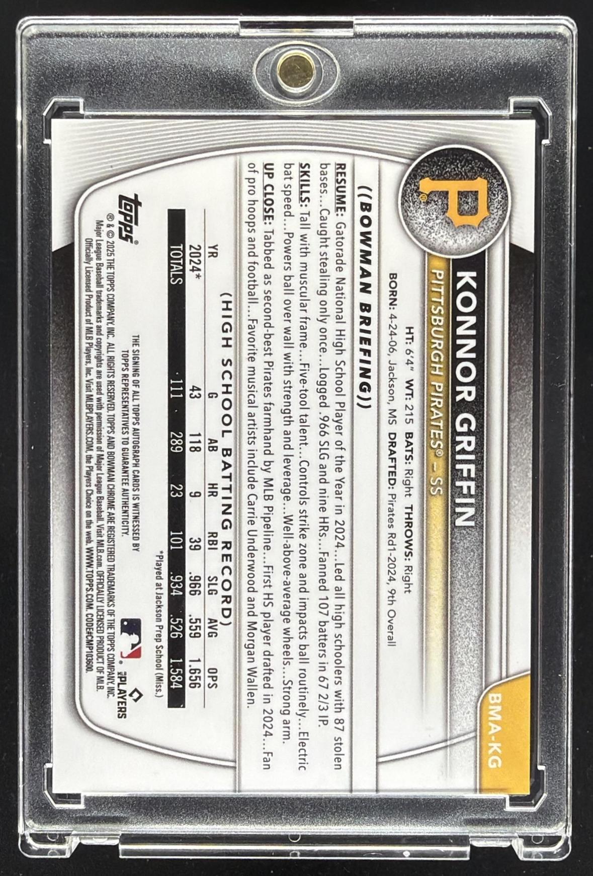 2025 Bowman Konnor Griffin #BMA-KG Chrome Prospect Auto Mega Box Orange Refractor /25
