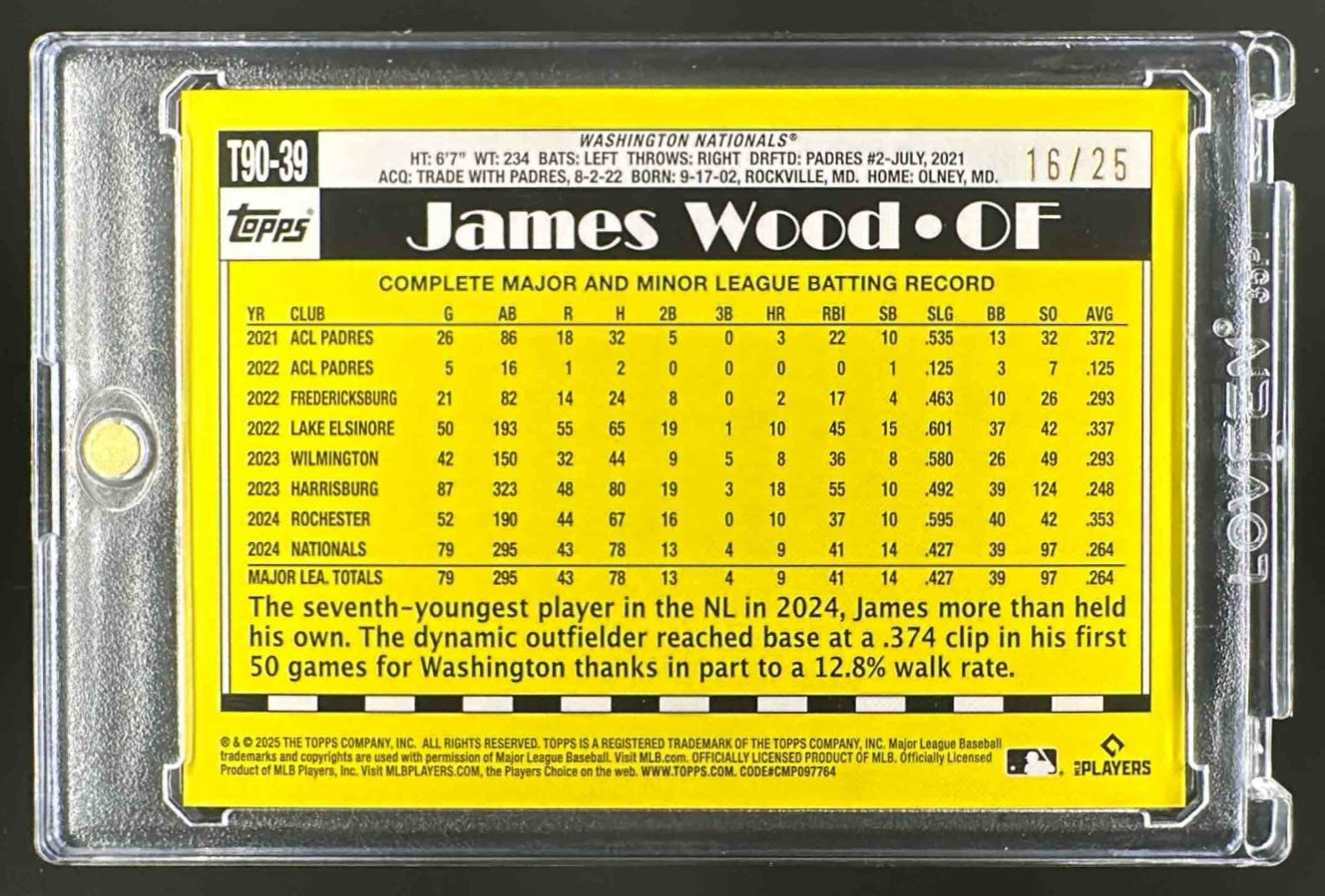 2025 Topps James Wood #T90-39 1990 Baseball Anniversary Series 1 Orange /25 RC