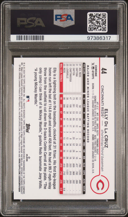 2024 Topps Chrome Elly De La Cruz #44 Green Refractor 35/99 RC Reds PSA 9