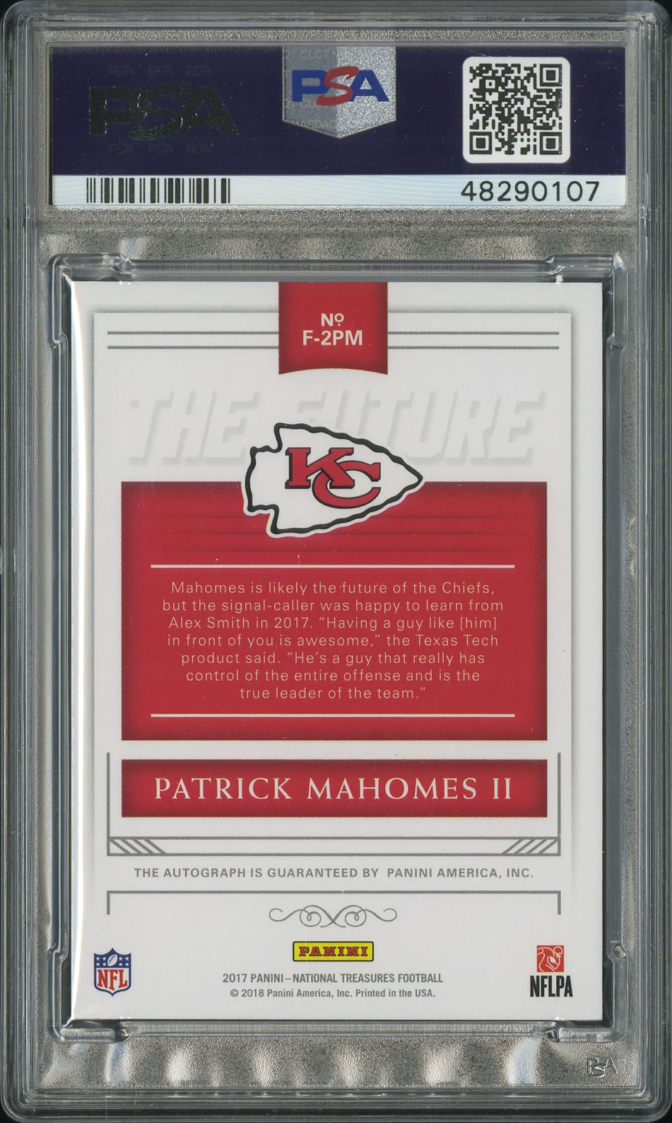 2017 Panini National Treasures Patrick Mahomes II The Future Rookie /25 Auto PSA 9