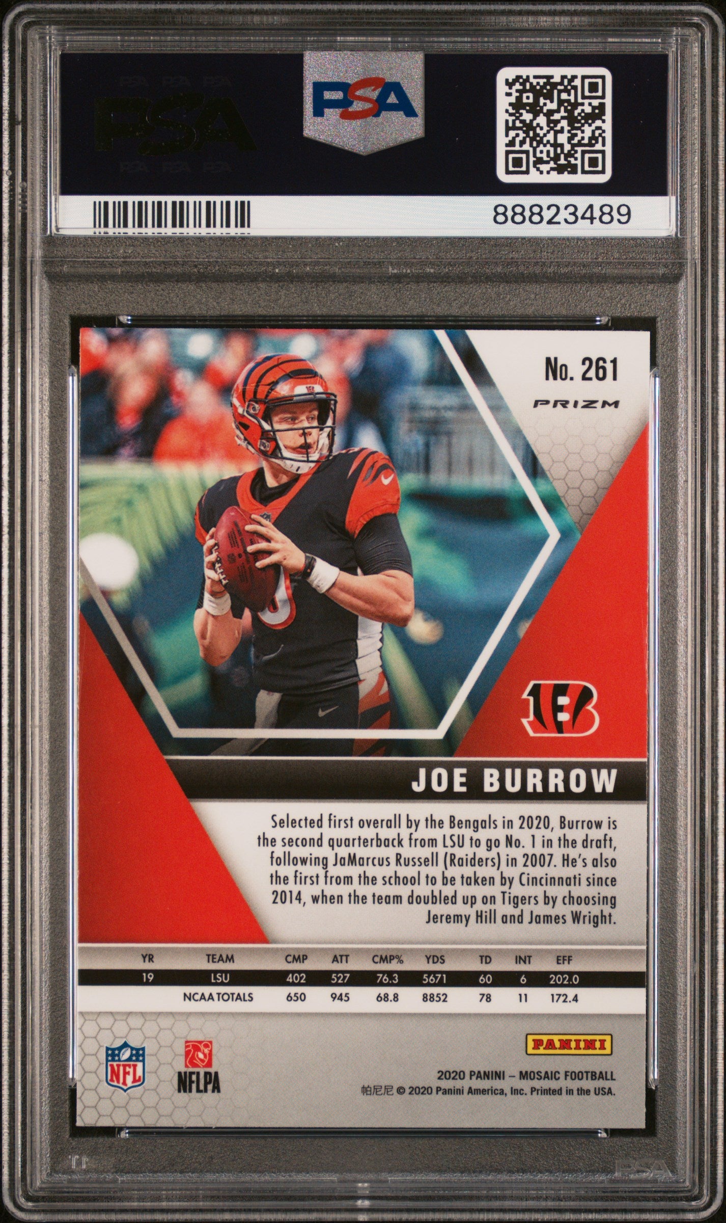 2020 Mosaic Joe Burrow Genesis Rookie Debut Case Hit PSA 9